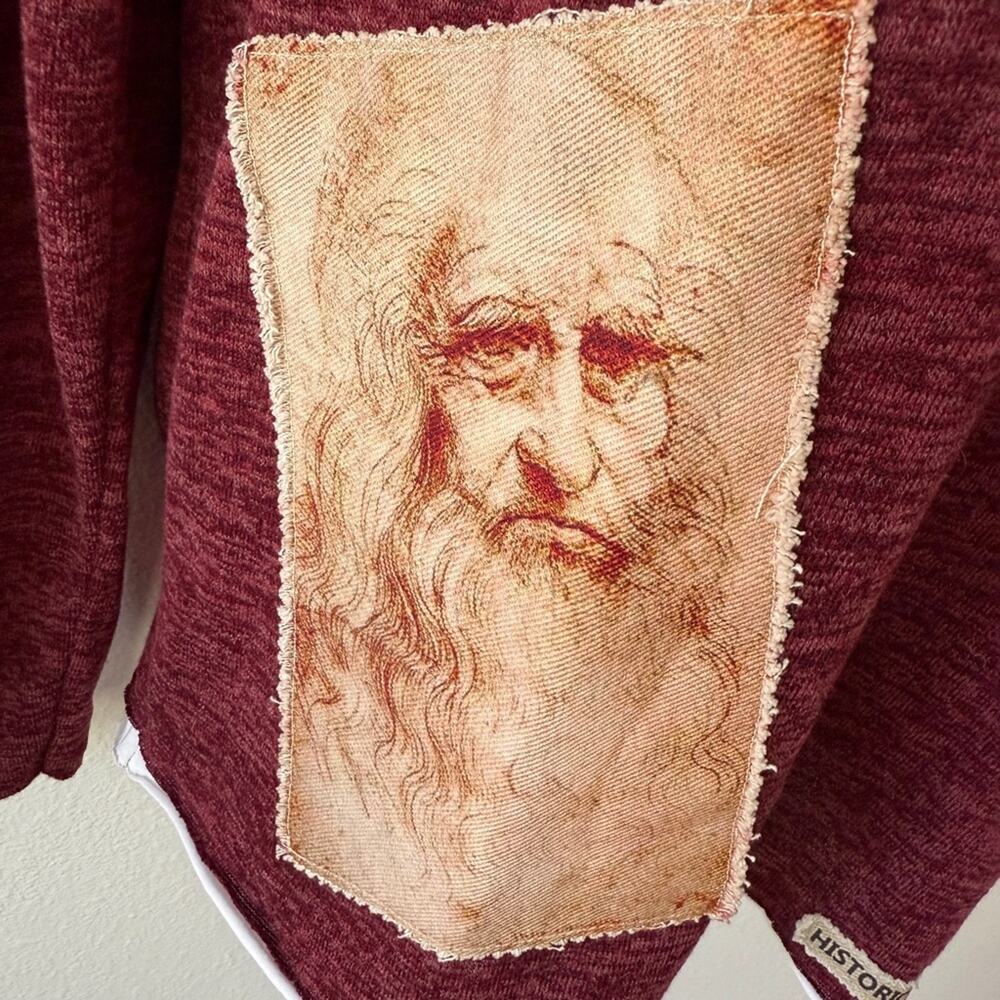 Historica Leonardo da Vinci Maroon White Faux Layer Henley Long Sleeve Shirt L - Picture 4 of 10